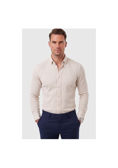 Deepsea Erkek %97 Pamuk Slim Fit Dar Kesim Petek Dokulu Likralı Örme Bej Gömlek 2600707