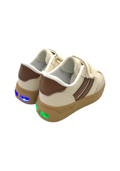 Unisex Çocuk Cırtlı Hafif Kaymaz Taban Işıklı Spor Ayakkabı Sneaker Bej