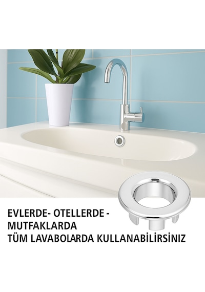 Parlak Krom Görünümlü Lavabo Taşma Yüzüğü - Dayanıklı Metal Evye Taşma Halkası 2 Adet Diğer