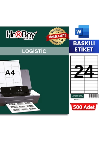 Herboy Hb-1224 105 X 23 Mm A4 Baskılı Laser Etiket 500 Adet
