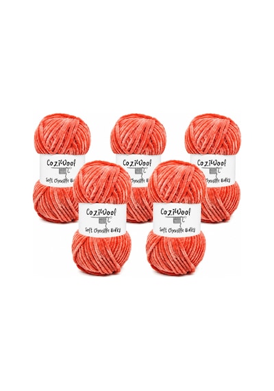 Kadife İp Soft Chenille Bulky 5'li Paket 5x100 Gr 120 Mt El Örgü İpi Mercan - 875823131