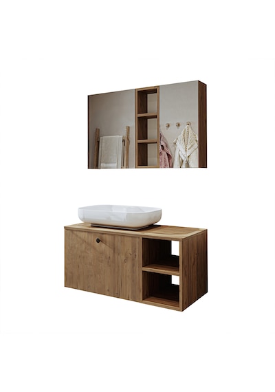 Lavabolu Mdf 95 Cm Çekmeceli Lotus Oval Lavabolu Dolap Atl Atlantik Çam