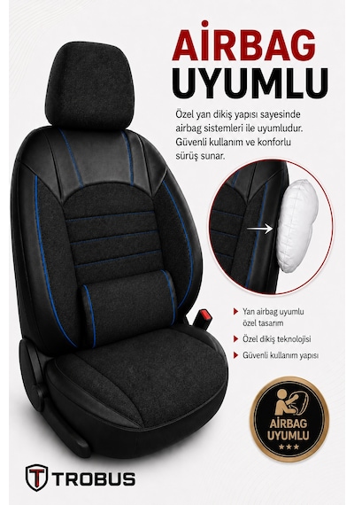 Levante Serisi Bel Destekli Keten Füme Mavi Üniversal Koltuk Kılıfı Tam Set