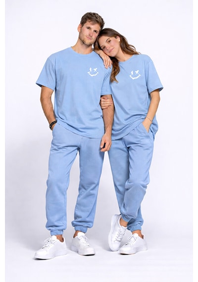 Sevgili Kombini Çift Tişört Oversize Unisex Uyumlu Çift Kombin 2' Mavi