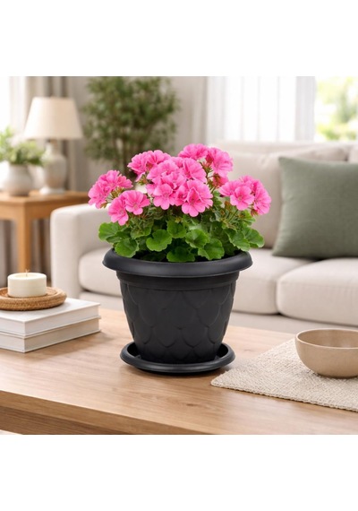 Omnipazar So-d005 Damla Desen Tabaklı Saksı Takımı 3.4 Litre No:5 Antrasit 116