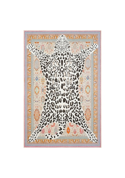 Cool Halı Jagora Leopar Halı Kaplan Desen Vintage Bej Şönil Halı Yıkanabilir Leoparlı Dekoratif Halı