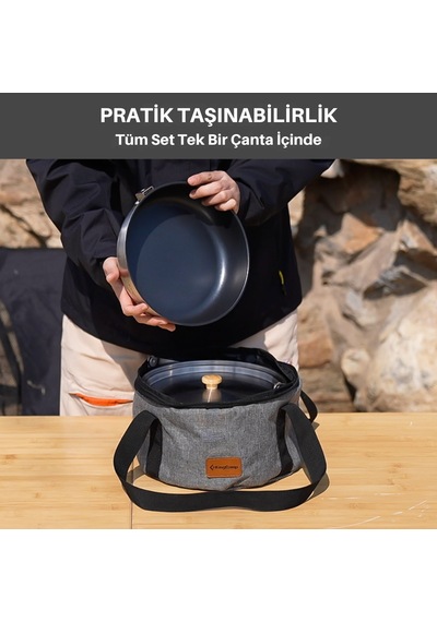 Kingcamp Cookware Set Paslanmaz Çelik Kamp Tencere Seti Gri
