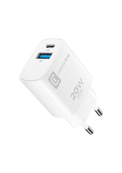 Cellularline ACHIPH2USBPD20SMLW Micro Pack 20W Dual Port Beyaz Şarj Adaptörü