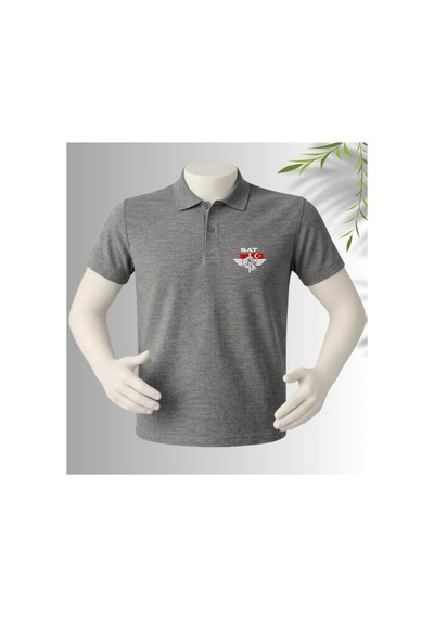 Dafri Özel Tasarım Sat Baskılı Polo Yaka %100 Pamuklu T-shirt Gri