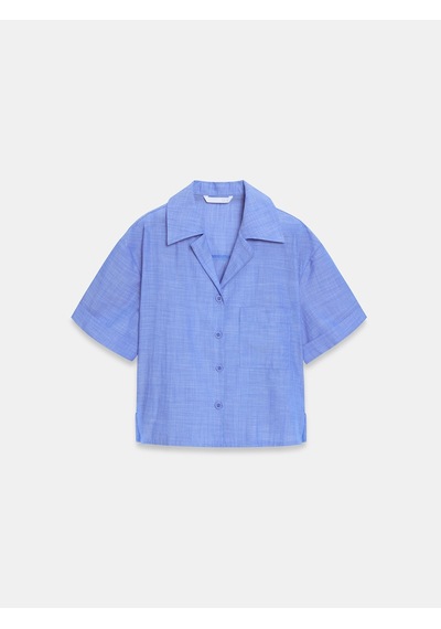 DİLVİN 50547 %100 Pamuk Crop Gömlek-indigo İndigo