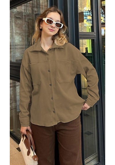 Madmext Camel Cep Detaylı Kadın Gömlek Mg2241 CAMEL