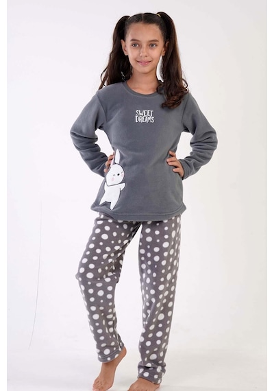 Kız Çocuk Polar Uzun Kol Gri Pijama Takımı C3t0n3o176 001