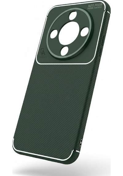 Honor Magic 8 Lite İle Uyumlu Karbon Tasarım Silikon Telefon Kılıfı Ve Temperli Cam Ekran Koruyucu Koyu Yeşil
