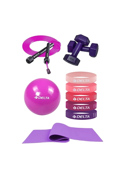 Pilates Egzersiz Seti 6 Mm Mat 5 Li Lateks Direnç Bandı 20 Cm Top Atlama İpi 1 Kg X2 Dambıl Mor