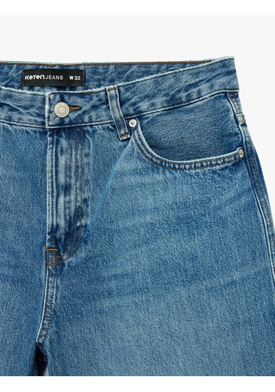 Koton Pamuklu Cepli Straight Fit Bermuda Jean Şort Orta İndigo 6sam40309nd
