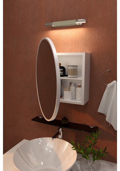 Oval Aynalı Banyo Dolabı Modern Duvar Tipi Banyo Dolabı Beyaz