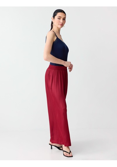 Jimmy Key Bordo Yüksek Bel Bol Paça Saten Uzun Dokuma Pantolon 6sw187079562