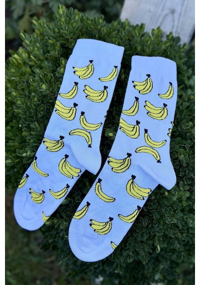 Lousocks Unisex Muz Desenli Açık Mavi Soket Çorap