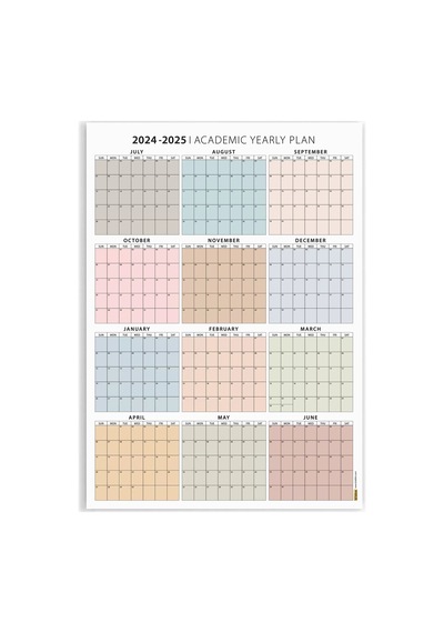 Amerikan Standardı 2026 -2027 Akademik Duvar Takvimi, Temmuz Başlangıçlı, Pazar Günü Başlangıçlı