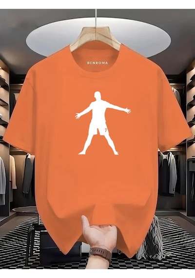 Eller Yanda Beyaz Baskılı Oversize Tişört Turuncu