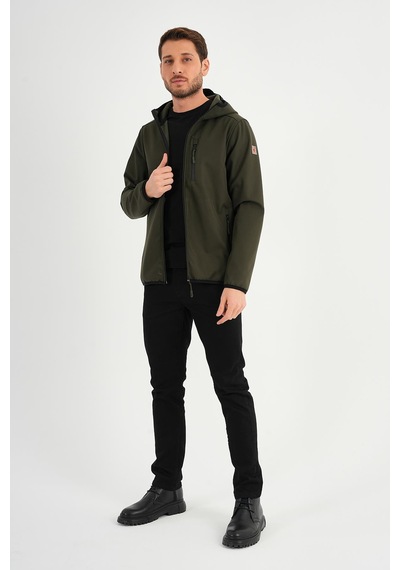 Alexander Gardi Alexandergardı Fermuarlı İçi Polarlı Su İtici Softshell Kumaş Kapüşonlu Mont E24-mnt-01 Haki