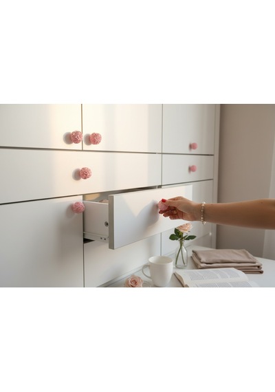 Dafniart 6 Lı Pembe Gül Topu Şeklinde Çekmece Dolap Kulpu, 4-5 Cm, Açık Pembe