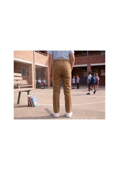 Erdem Kıds Unisex Erkek Kız Çocuk Ribana Bel Lastikli Boru Paça Kanvas-keten Keten Camel Okul Pantolonu Camel Camel