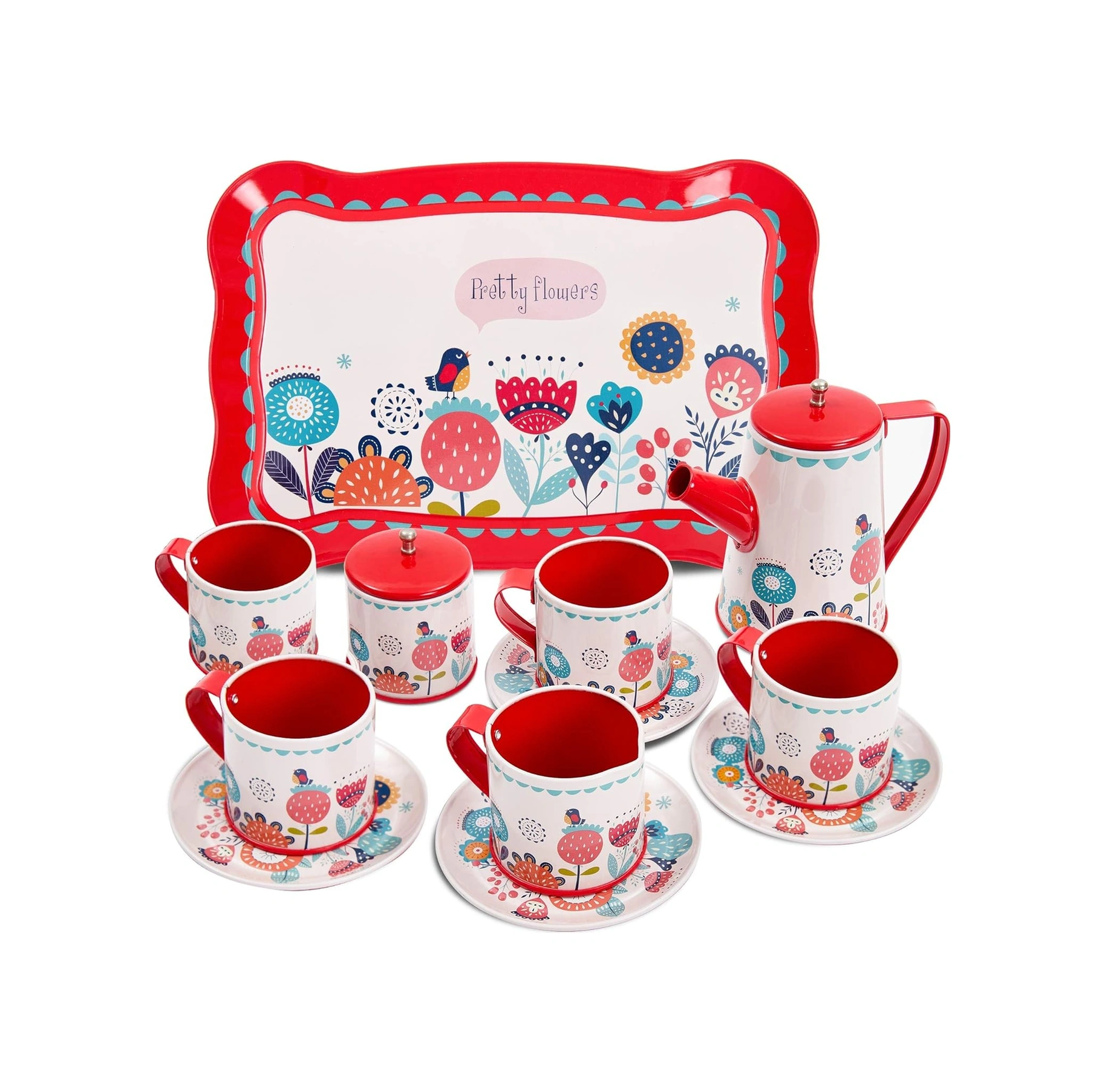 Çiçek Desenli Metal Çay Seti 12 Parça Çocuklar İçin Renkli Oyun Çay Servis Takımı - Kırmızı Çay Seti Oyuncak Çiçek Desenli Metal Çay Seti 12 Parça Çocuklar İçin Renkli Oyun Çay Servis Takımı - Kırmızı Çay Seti Oyuncak