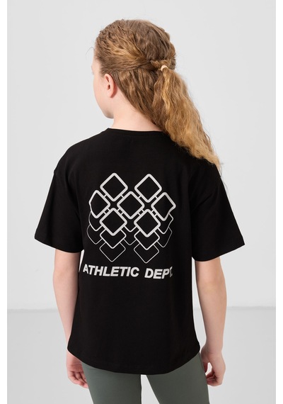 Siyah Pamuklu O Yaka Oversize Fit Baskılı Kız Çocuk T-shirt - 75178 Siyah