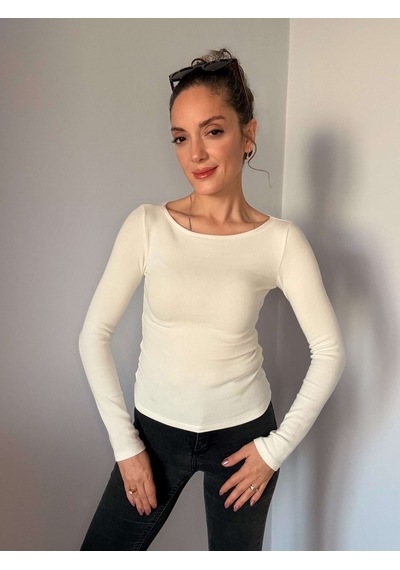 Ali Butik Ekru Kayık Yaka Bluz Ekru