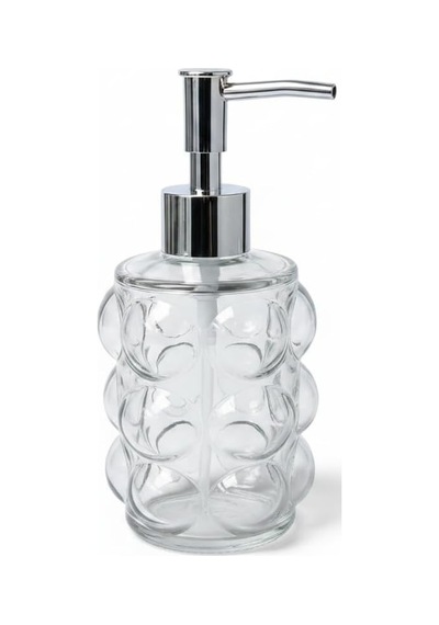 Beyaz Bubble Design Cam Sıvı Sabunluk - 450 Ml Kabartmalı Şık Banyo Ve Mutfak Sabunluğu 7x12 C 5067 - Şeffaf