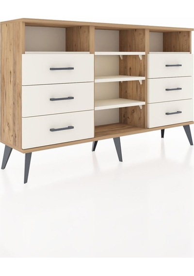 Arges Konsol 5 Raflı 6 Çekmeceli 132x30x83 Çam-aytaşı/aytaşı Aytaşı/aytaşı