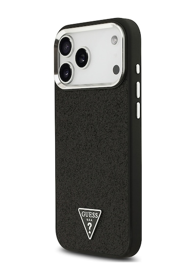 Apple Uyumlu iPhone 17 Pro Max Kılıf Guess Lisanslı M-safeli Metal Kamera Çerçeveli Üçgen Logolu Glitter Siyah Siyah