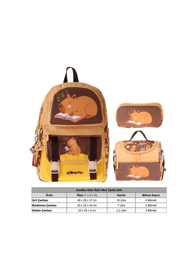 Kaukko Kids Clever Kahverengi Renk Erkek Çocuk Üçlü İlkokul Okul Çantası Seti/takımı - Setkk-l5384a