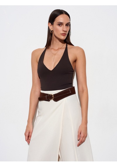 Dilvin 21175 Halter Yaka Bodysuit-koyu Kahve