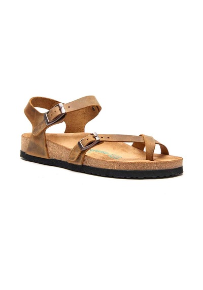 Comfortfusse Gabriella - Kadın Ortopedik Hakiki Deri Sandalet Taba Yağlı Deri