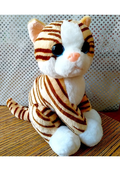 Sevimli Peluş Kedi Oyuncak Kahverengi Sarı 28 CM