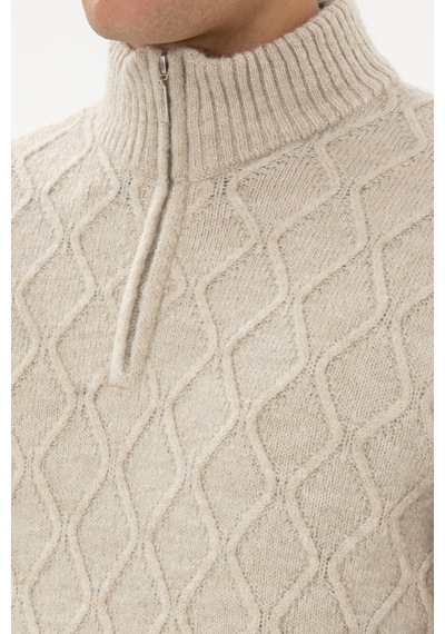 U.S. Polo Assn. Erkek Regular Fit Yarım Fermuarlı Desenli Taş Kazak 50315035-VR049