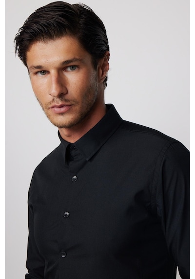 Tudors Slim Fit Arkadan Pensli Önden Kulplu Düz Trend Siyah Erkek Gömlek-28230-siyah Siyah