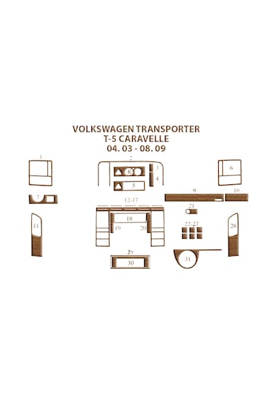 Volkswagen Carevella T5 Torpido Kaplama 2003-2009 31 Parça Açık Meşe