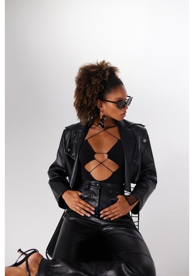Holly Lolly Bel Bağlamalı Bony Bodysuit Siyah