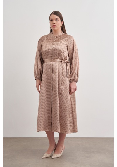 Aker Koza Desen Detaylı Elbise Camel Camel