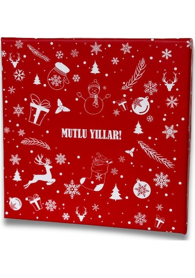 Kolix Yılbaşına Özel 20x20 Happy Newyear Desenli Dekoratif Hediye Kutusu Kırmızı