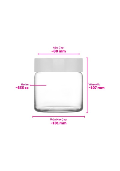 Lav Novo Cam Kavanoz 2'li Orta Boy 635 ml Beyaz Plastik Kapaklı (Erzak Saklama Kavanozu )