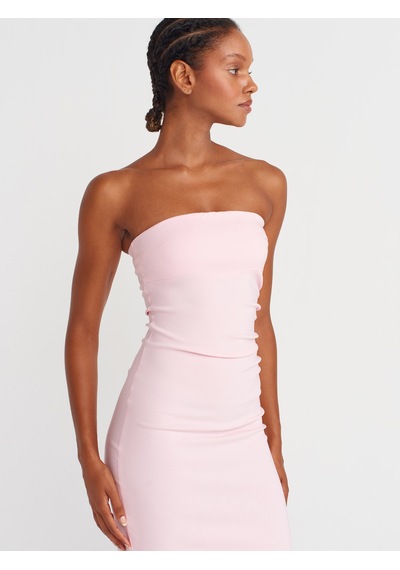 Dilvin 91368 Straplez Midi Elbise-toz Pembe Toz Pembe