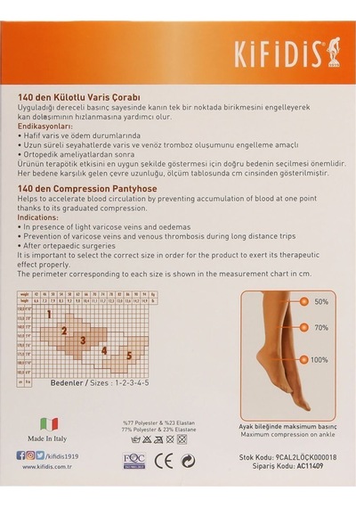 Kifidis 140 Den.18-20 Mmhg Külotlu Çorabı Siyah Siyah 1