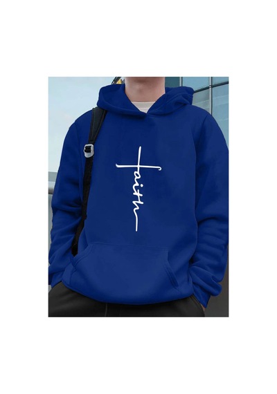 Medinenur Faith Baskılı Kapüşonlu Sweatshirt Mavi