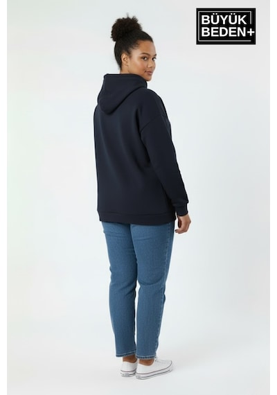 Süperlife Kadın Büyük Beden California 1974 Baskılı Kapüşonlu İnce Sweat Rahat Kalıp Hoodie Spr26bswk965 Lacivert