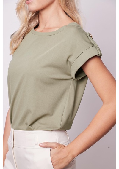 Jument Kadın Kaliteli Likrasız Span Kumaş Geniş Sıfır Yaka Duble Kollu Apoletli Düğmeli T-shirt Bluz-haki Haki Jument Kadın Kaliteli Likrasız Span Kumaş Geniş Sıfır Yaka Duble Kollu Apoletli Düğmeli T-shirt Bluz-haki Haki