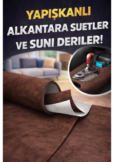 Kendinden Yapışkanlı Alkantara Süet Suni Deri 100 X 150 - Kahverengi Kahverengi